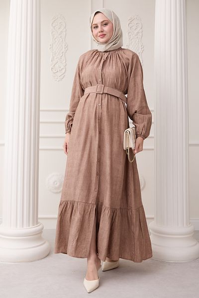 InStyle Καφέ φόρεμα με γιακά δικαστή με σχέδιο φράουλα