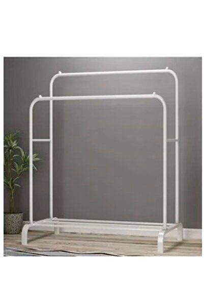 COOYA Double Clothing Rack with Bottom Shelf, for Hanging Clothes, Metal, White