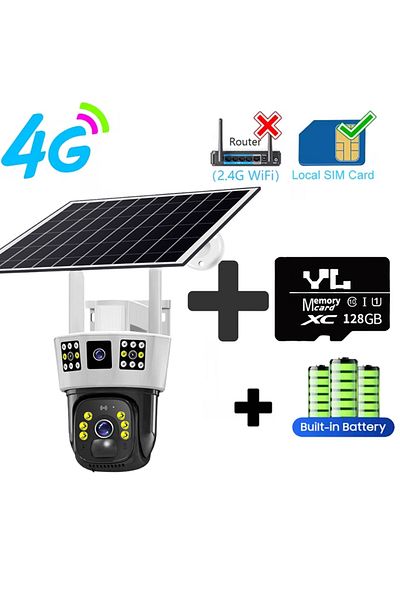 Choice 4G Camera 128GB Card 3 Screen Dual Lens Camera 12MP 6K PTZ 4G SIM Solar Powered CCTV Security Camera