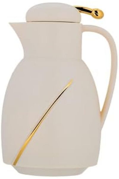 ALSAIF Deva Coffee And Tea Vaccum Flask In Ivory/gold / Leak-proof And Keeps Drinks Hot 1 Liter