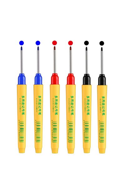 MROOFUL 6pcs mixed 6pcs/set 33mm Red/Blue/Black Long Head Marking Pen Woodworking Decoration Deep Hole Water