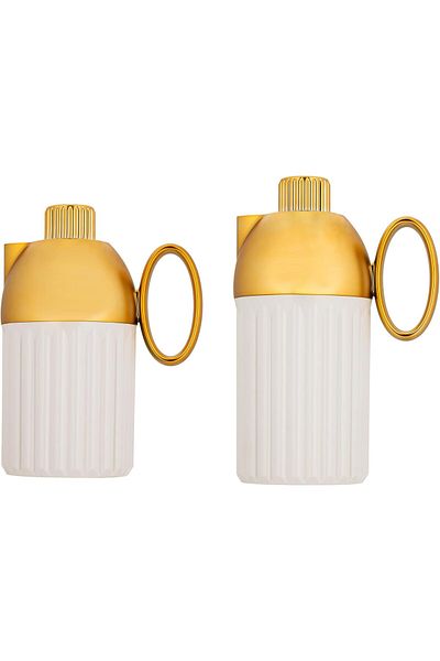 ALSAIF Coffee And Tea Vaccum Flask Set In Ivory/gold / Leak-proof And Keeps Drinks Hot 1.0/0.7 Liter