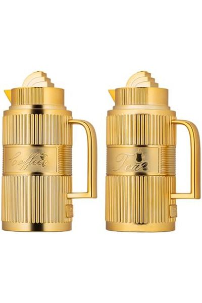 ALSAIF Coffee And Tea Vaccum Flask Set In Matt Gold / Leak-proof And Keeps Drinks Hot 1.0/0.7 Liter