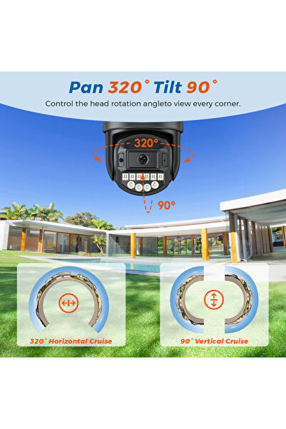 Choice كاميرا خارجية PTZ عالية الدقة بدقة 10 ميجابكسل، قابس الاتحاد الأوروبي، بدون بطاقة SD، 5K، 10 ميجابكسل، واي فاي، عدسة مزدوجة، شاشة مزدوجة، تتبع تلقائي بالذكاء الاصطناعي