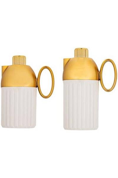 ALSAIF Coffee And Tea Vaccum Flask Set In Ivory/gold / Leak-proof And Keeps Drinks Hot 1.0/0.7 Liter
