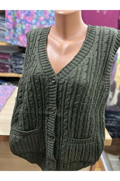 TCR Women's Knitwear Buttoned Pocket Knitted Pattern Seasonal Cardigan Vest