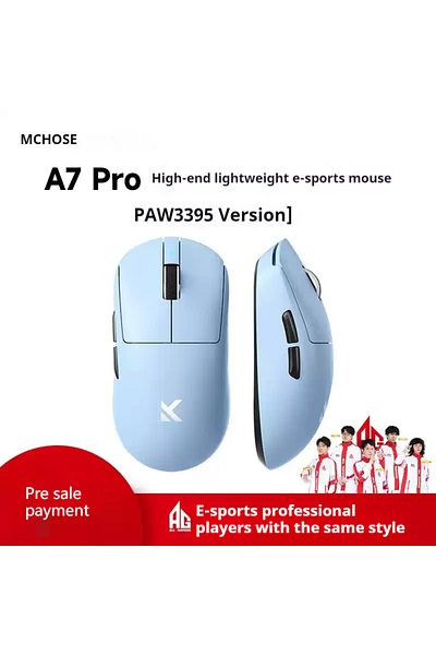 Choice ماوس Pro Blue MCHOSE A7 Ultra للألعاب الرياضية الإلكترونية بثلاثة أوضاع Pro لاسلكية وبلوتوث PAW3395 خفيفة الوزن L
