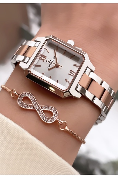Daniel Klein Brand Rose Silver Color Small Case Women's Wrist Watch - Bracelet Gift