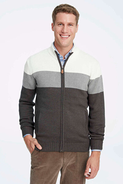 SMILE Lethbridge Gray Striped Zipper Jacket