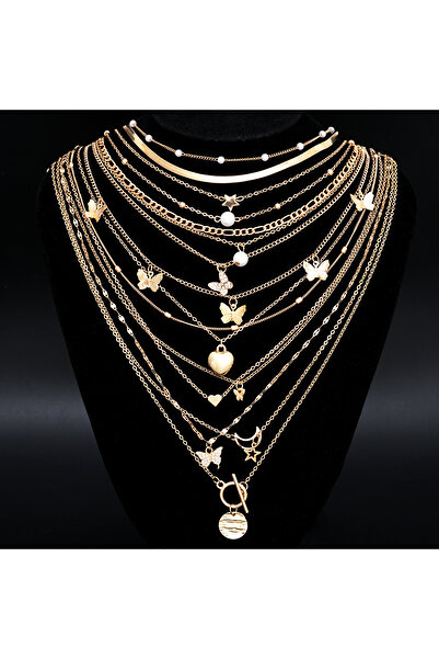 Choice مجموعة قلادات AYAGold بسيطة قابلة للتكديس للنساء على شكل فراشة وقلب ون...