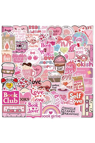 Choice 50PCS ALL 50pcs Pink Bookish Lover Inspirational Stickers Book Themed Decals for Notebooks Water Bot