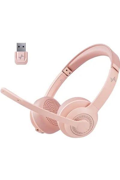 Choice Pink Jiamqishi Eh02u Wireless Bluetooth Headset Anc Mic For Work Computer Headphones Usb Dongle Mute
