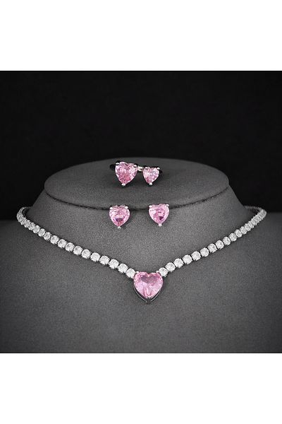 Choice e4877-r8107-x8320 resizable Moonso Luxury Pink Color Heart Jewelry Set for Women Lady Valentine's Da