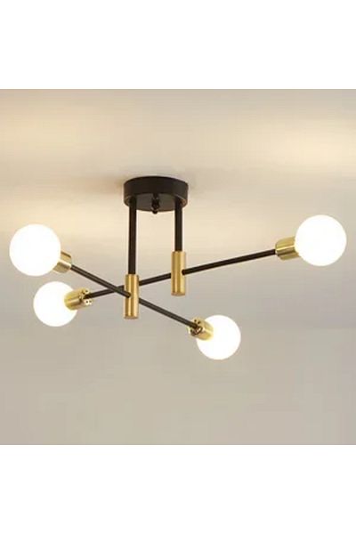 JOYINLED NO BULB 4BG Retro Mid Century Chandelier Wrought Iron LED Ceiling Lamp Black Gold Light Living Room