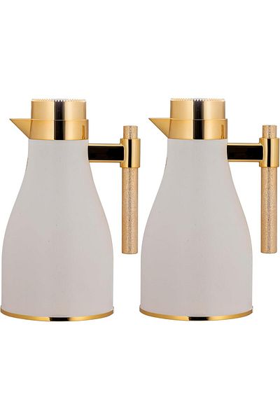 ALSAIF Coffee And Tea Vaccum Flask Set In Ivory/gold / Leak-proof And Keeps Drinks Hot 1.0/0.7 Liter