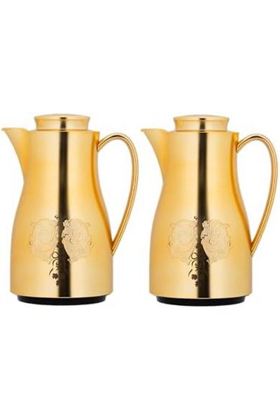 ALSAIF Coffee And Tea Vaccum Flask Set In Matt Gold / Leak-proof And Keeps Drinks Hot 1.0/1.0 Liter