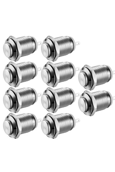 AOKIN 10pcs 10pcs Waterproof Push Button Momentary switch Stainless Steel Push Button On Off 12mm 2A 12V/2