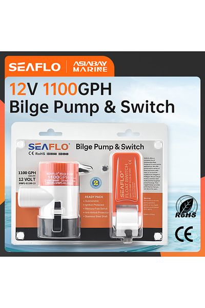 Choice SFBP1-G1100-15 SEAFLO Bilge Pump & Float Switch: 12V , 1100 GPH Flow,Ignition protection, mercury-fr