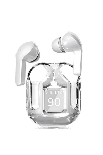 Choice White True Wireless Bluetooth Headset Transparent Design With Led Digital Display Stereo Sound Tws E