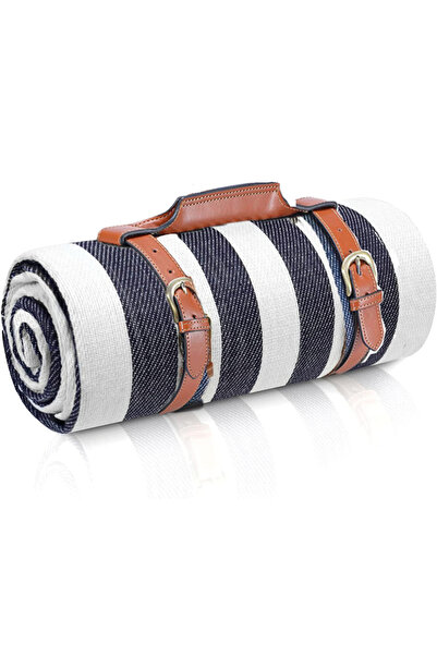 Choice بطانية نزهة كبيرة جدًا، مقاومة للماء وقابلة للطي، بأشرطة زرقاء وبيضاء 200 سم × 200 سم، مقاس 80 × 80 بوصة، حصيرة شاطئ مقاومة للماء وقابلة للطي،