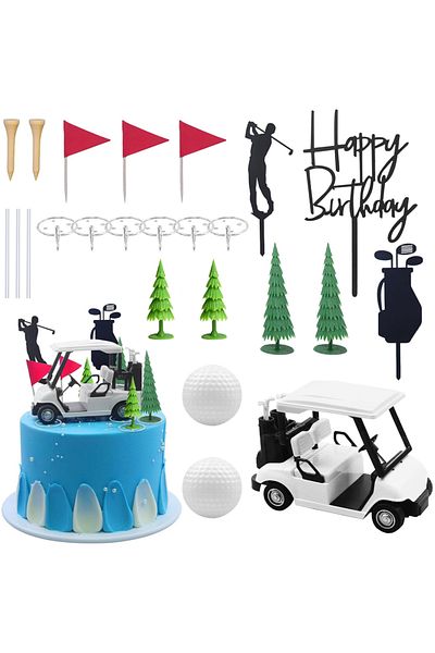 Choice 15pcs Golf Cake Decorations Golf Birthday Cake Toppers Mini Golf Cart Toy Cart Flag Golf Ball Green