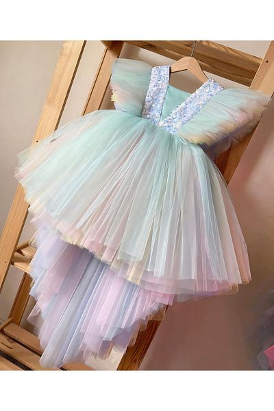Asel Kids Girl's Mini Tail Green Special Day Dress