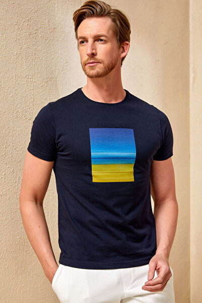 SMILE تي شيرت مارتن للرجال ذو تصميم مخصص باللون الأزرق الداكن