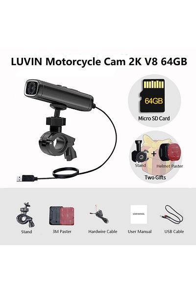 Choice V8 64GB Motorcycle Camera Dash Cam Moto Dvr 1440P Video Recorder WiFi App Waterproof 2K Recording Ni
