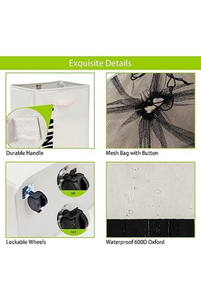 COOYA Wheeled Laundry Basket, Breathable Cover Waterproof Foldable Large Laundry Sorter, 23 inch