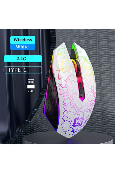 Choice ماوس لاسلكي أبيض 2.4 جيجاهرتز بتقنية البلوتوث 5.2 RGB للألعاب، ماوس صامت، ماوس قابل لإعادة الشحن 800-1200-16