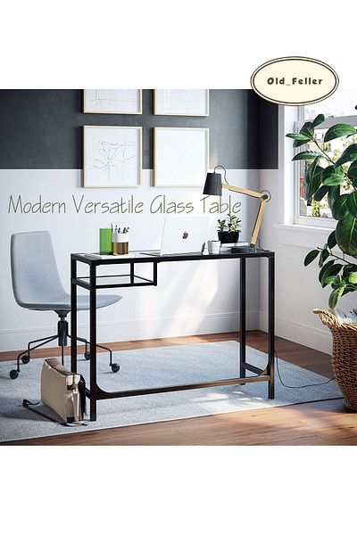 Old_Feller Modern glass entryway table, steel frame, tempered top. Multi-use, easy assembly