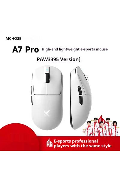 Choice ماوس A7 Pro أبيض من MCHOSE A7 Ultra للألعاب الرياضية الإلكترونية، ثلاثة أوضاع احترافية، لاسلكي، بلوتوث، PAW3395، خفيف الوزن