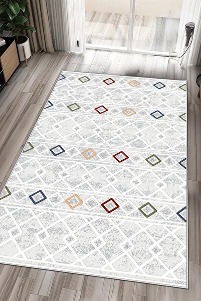 df home Salon Halısı Geometrik İskandinav Eskitmeli Dijital Baskı Yıkanabilir...