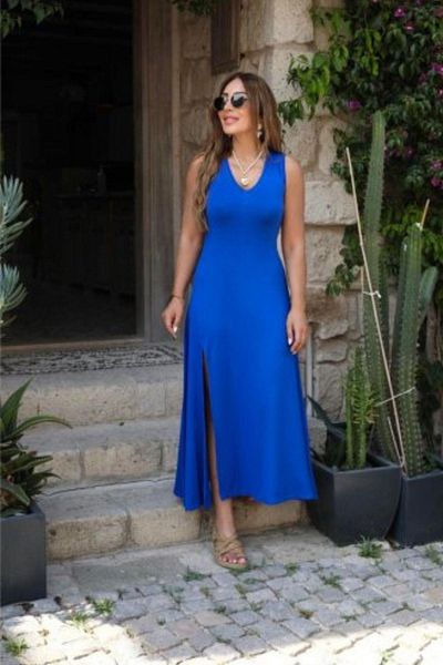 Mossta Thick Strap V-Neck - Slit Viscose Dress Mixer Saks