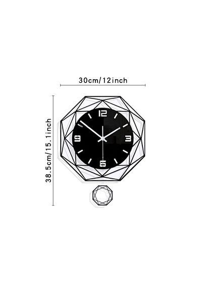 Choice 15.1inch black Polygonal Swinging Wall Clock with Swinging Function Suitable for Living Room Office