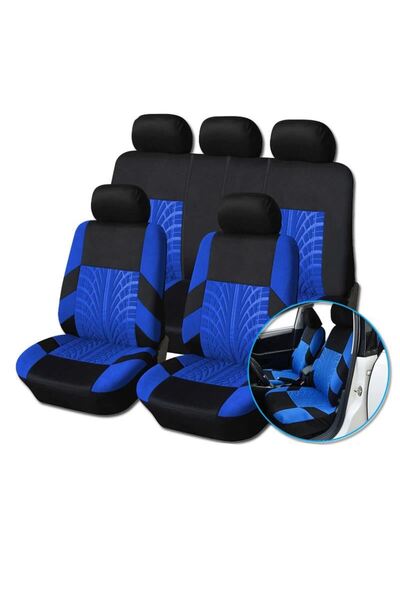 RO GROUP Set Huse Scaune Auto RoGroup Mesh, pentru bancheta rabatabila, 9 Bucati, culoare negru si albastru