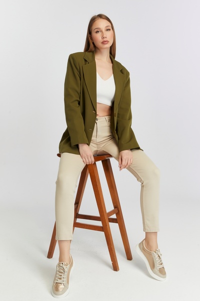 Bolivente سترة بليزر نسائية مبطنة باللون الكاكي العادي