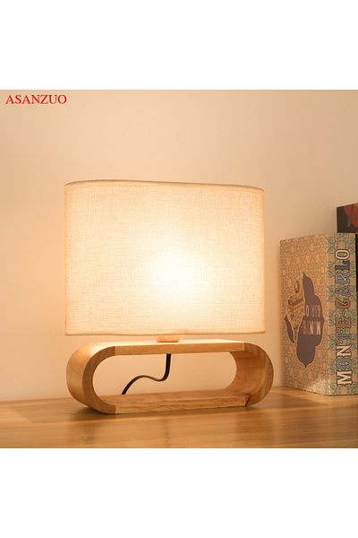 Choice EU plug Nordic wood base table lamp cloth lampshade table lights for living room bedroom bedside des