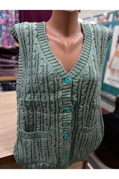 TCR Women's Knitwear Buttoned Pocket Knitted Pattern Seasonal Cardigan Vest
