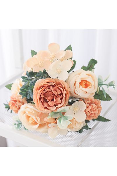 Choice Autumn Yellow Artificial Flowers Silk Pink Peony Hydrangea Bride Bouquet Room Home Christmas Table D
