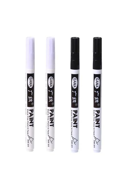 Choice 2black 2white 4Pcs/set Oil Based White Black Permanent Paint Markers Pens 0.7mm Extra Fine Waterproo