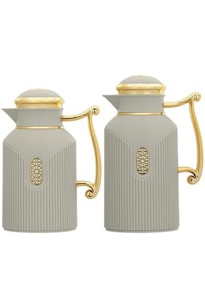 ALSAIF Diva Heat-insulated Leakproof Coffee And Tea Carafe By Al Saif, Gray/gold, 0.7/1.0 Liter, Pack Of 2