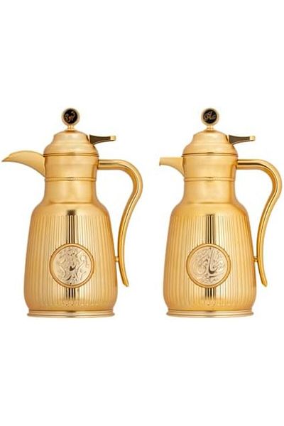 ALSAIF Coffee And Tea Vaccum Flask Set In Matt Gold / Leak-proof And Keeps Drinks Hot 1.0/0.7 Liter