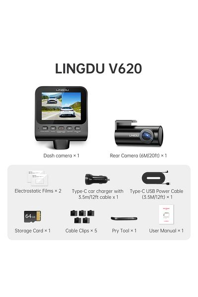 Choice Free 64gb Card V620 Lingdu V620 Dash Cam Car 4k 1080p 2.4 Inch Ips Wifi Dash Cam Car Camera Dual Car