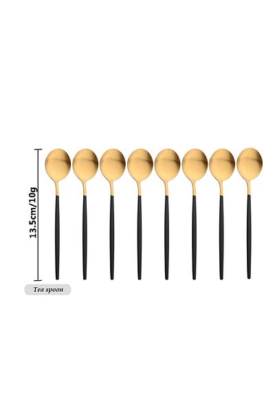 Choice 8Pcs 1Set Black Gold Drmfiy Black Handle Gold Coffee Tableware Set 8/16/24/32 Spoon Dinnerware Bar S