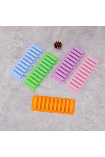 Choice S YH-574-randomcolor 10 Grids Long Strip Shape Silicone Ice Cube Mould Non-Stick Stick Shape Ice Tra
