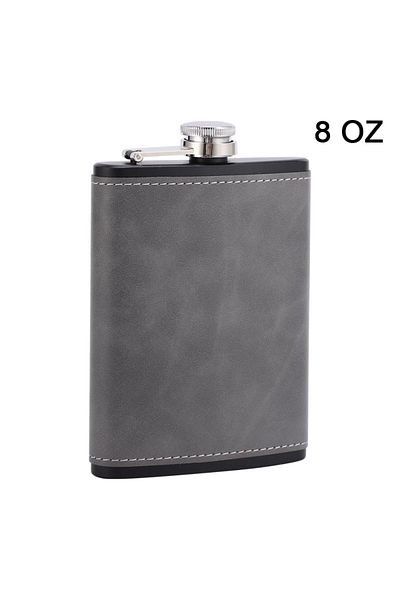 Choice 8oz Gray 6/8oz Portable Hip Flask Brown Leather Covered Stainless Steel Flask for Alcohol Whiskey Fl