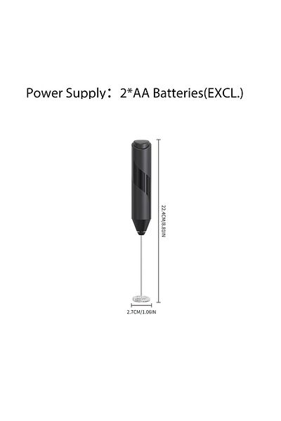 SaengQ TY197-black Handheld Battery Operated Electric Foam Maker Drink Mixer with Stainless Steel Whisk and