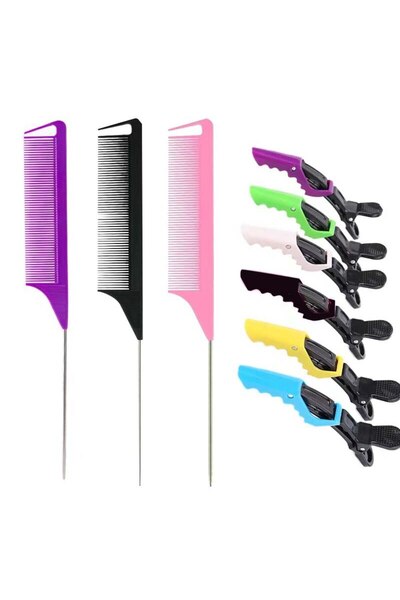 Choice 9 قطع 9 قطع مشابك تمساح ودبابيس فولاذية ومشط قطف ذيل مدبب ومقاوم للحرا...