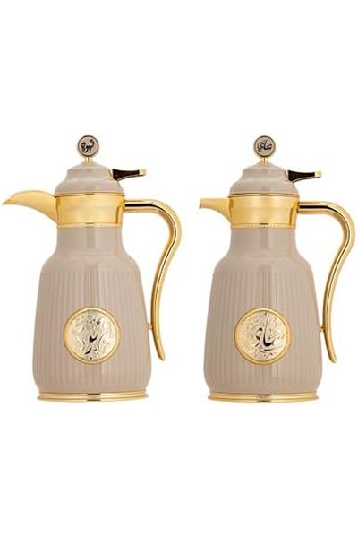 ALSAIF Coffee And Tea Vaccum Flask Set In Brown/gold / Leak-proof And Keeps Drinks Hot 1.0/1.0 Liter